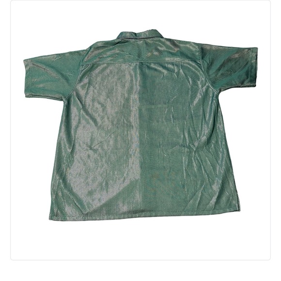 Vintage CLAUDIO NUCCI Green Shimmer Mesh Button-Up Men’s Shirt SZ XL - Picture 2 of 6